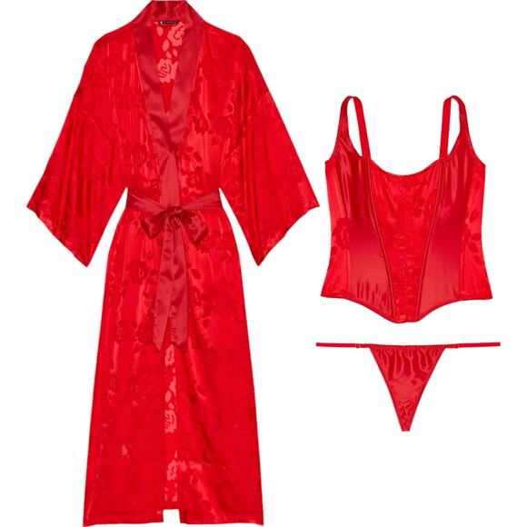 Victoria's Secret Red Burnout Satin Robe + Corset Set, M/L - Picture 1 of 7